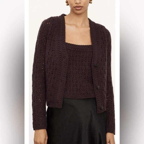 Vince crochet wool blend cashmere cardigan plum wine XXS - Picture 5 of 13